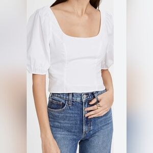 STAUD Papaya Puff Sleeve Crop Top S White Cotton Square Neck 4 Romantic Modern